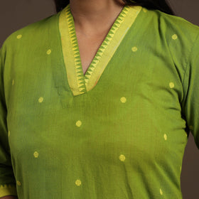 Green Cotton Jacquard Kurta Set (Set of 3)
