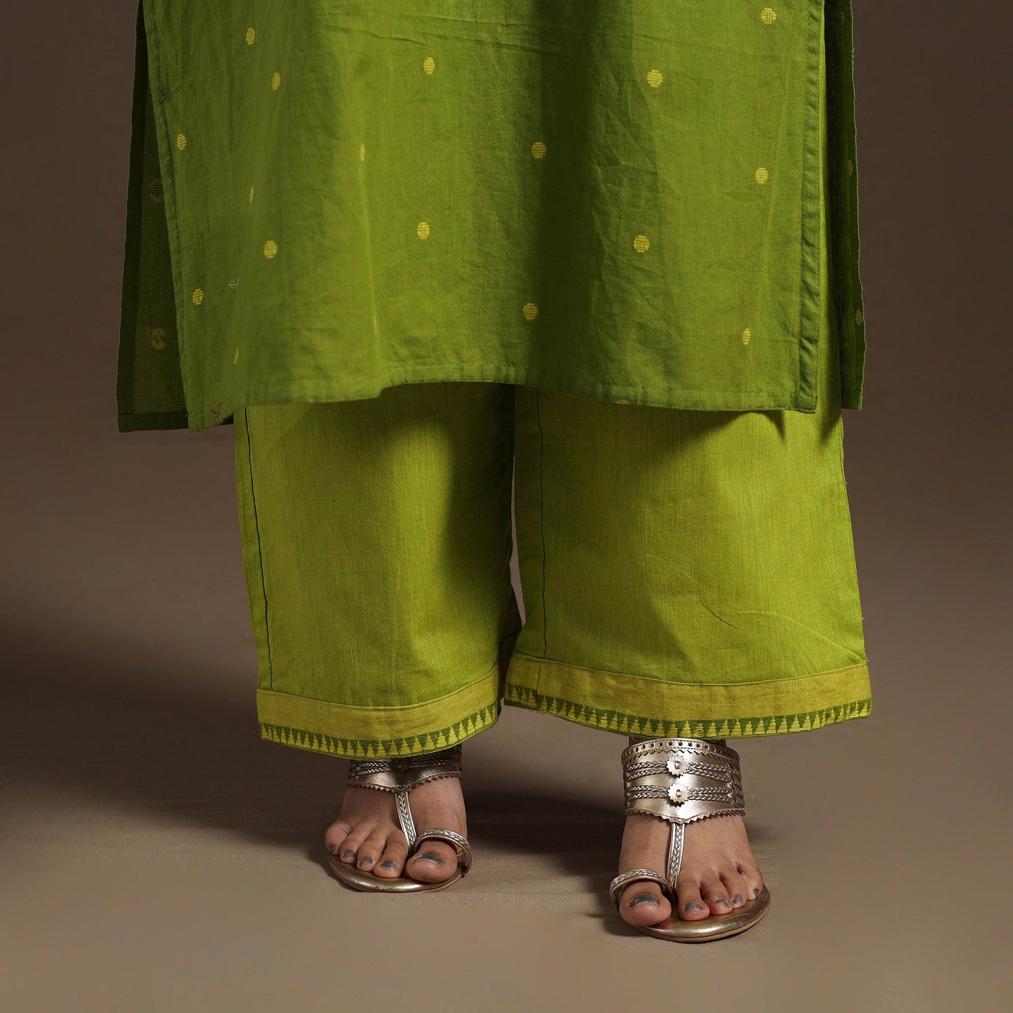 Green Cotton Jacquard Kurta Set (Set of 3)