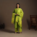 Green Cotton Jacquard Kurta Set (Set of 3)