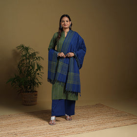 Green - cotton jacquard kurta set (set of 3) 12