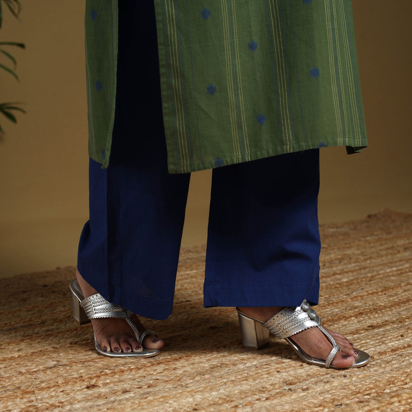 Green - cotton jacquard kurta set (set of 3) 12