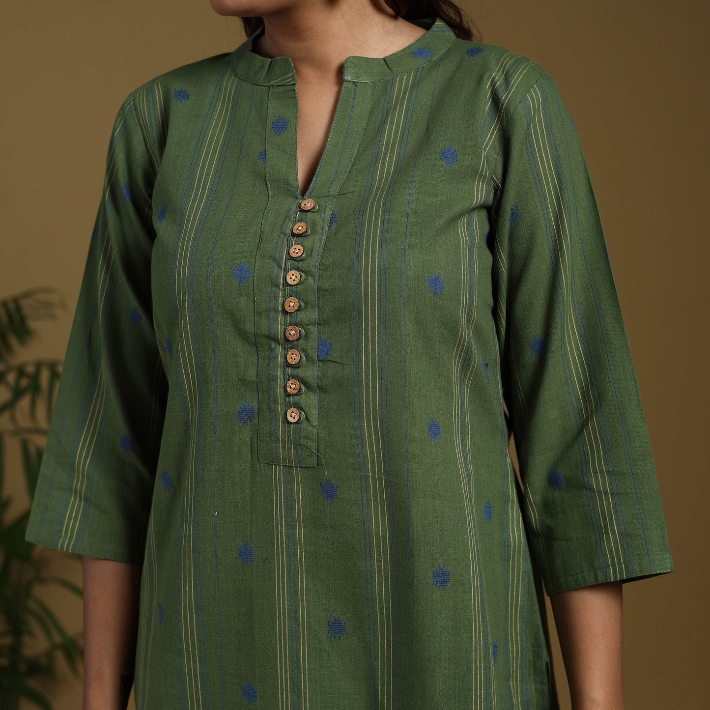 Green - cotton jacquard kurta set (set of 3) 12