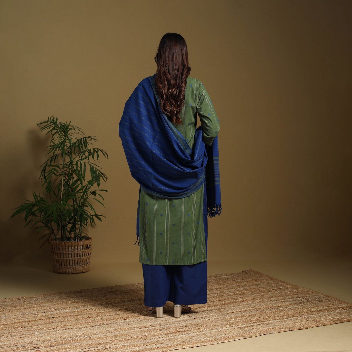 Green - cotton jacquard kurta set (set of 3) 12