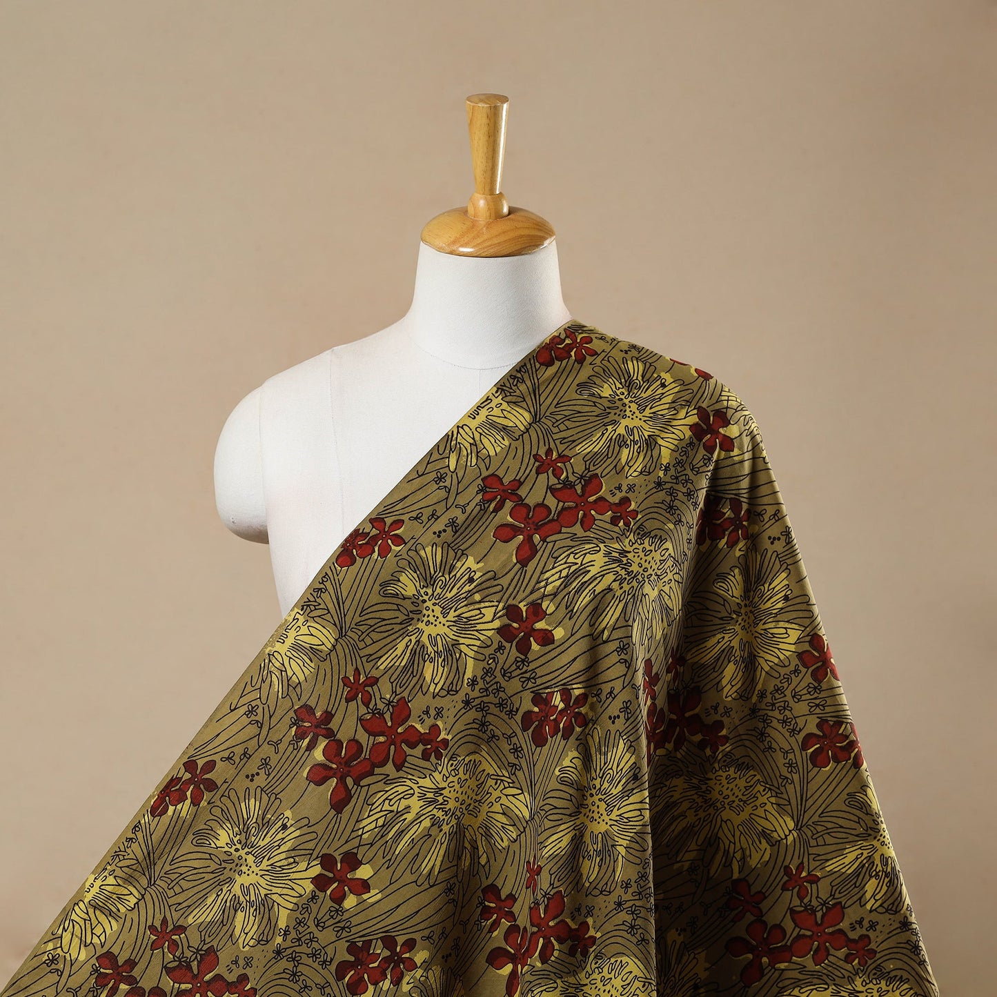 Buy Green Block Print Cotton Jahota Fabric