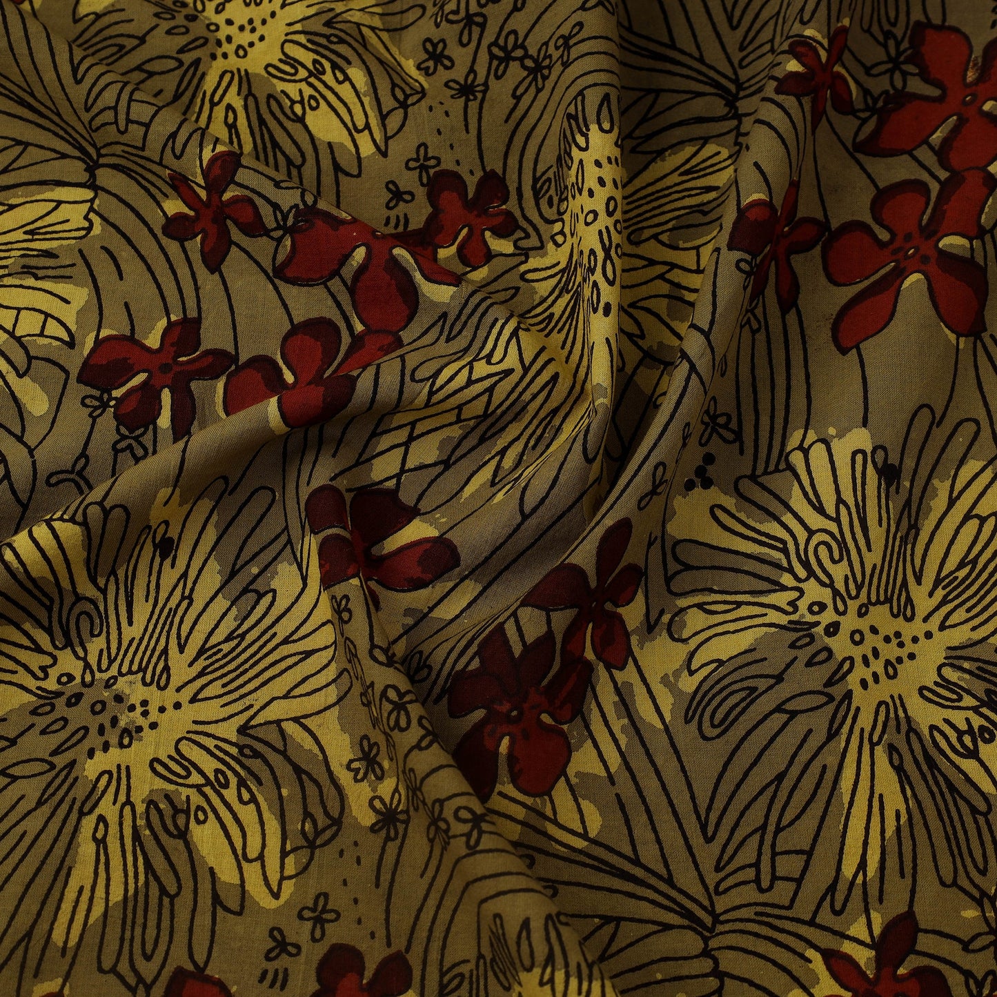 Buy Green Block Print Cotton Jahota Fabric