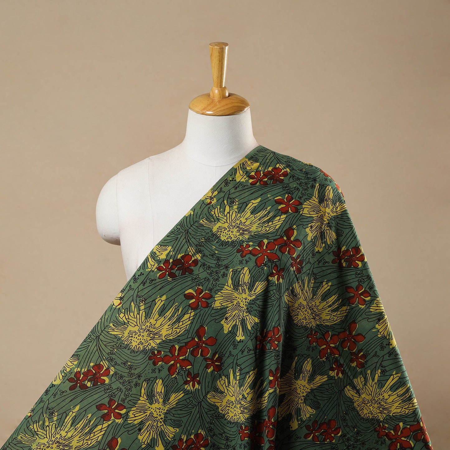 Buy Green Block Print Cotton Jahota Fabric Online