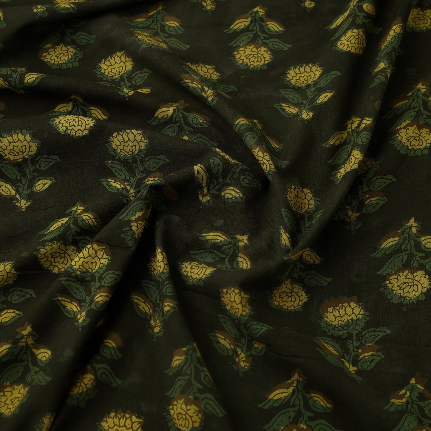  Green Block Print Cotton Jahota Fabric