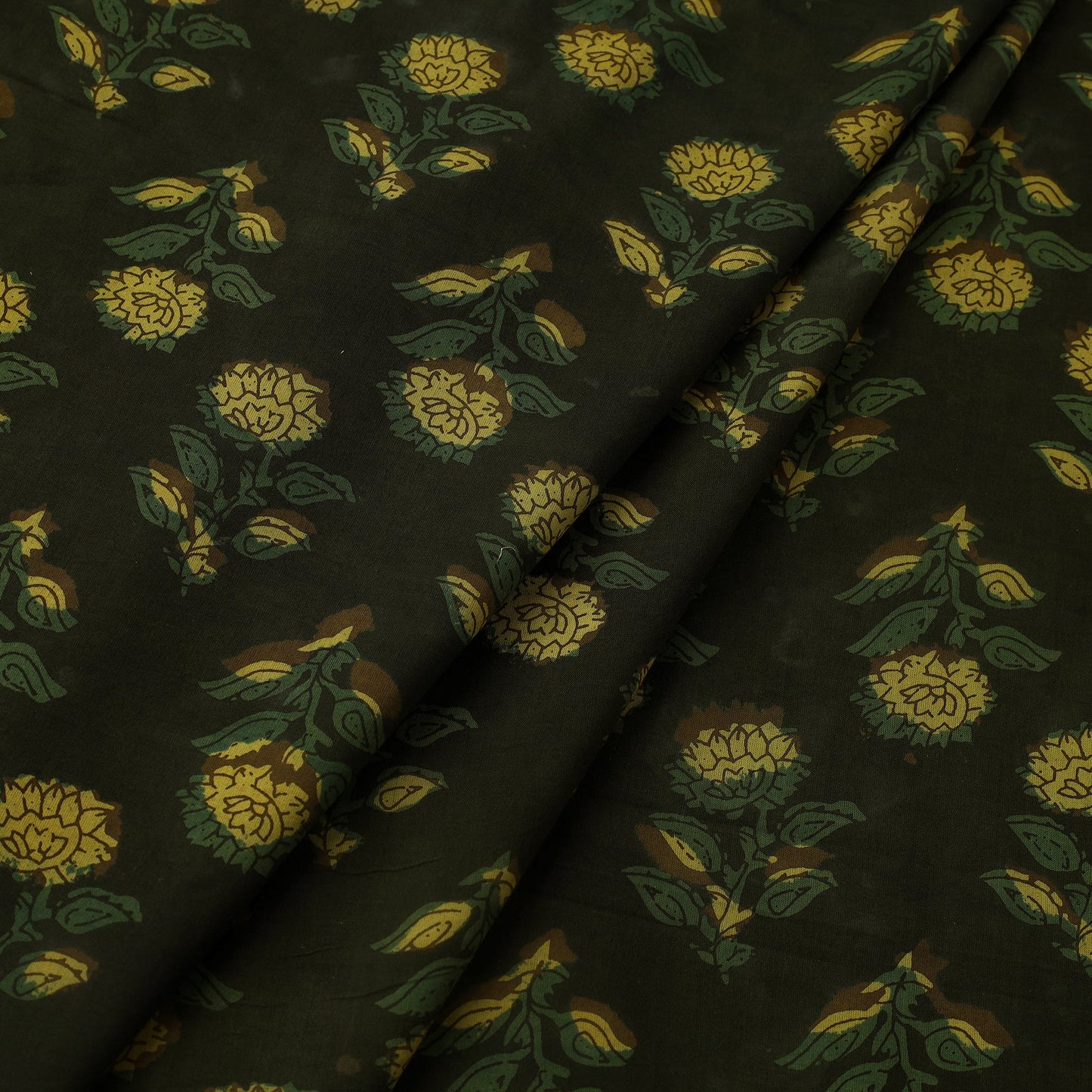  Green Block Print Cotton Jahota Fabric