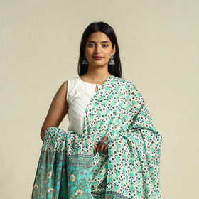 Green - cotton jaipur printed dupatta 27 - handcrafted
