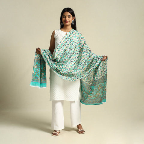 Green - cotton jaipur printed dupatta 27 - handcrafted