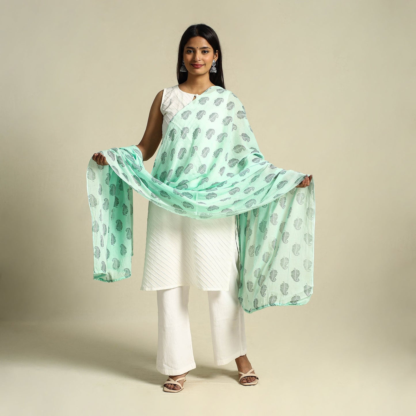 Green Cotton Jaipur Printed Dupatta Online