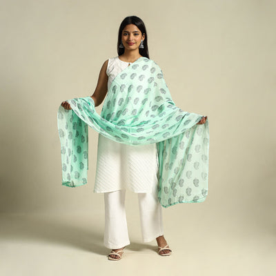  Green Cotton Jaipur Printed Dupatta Online