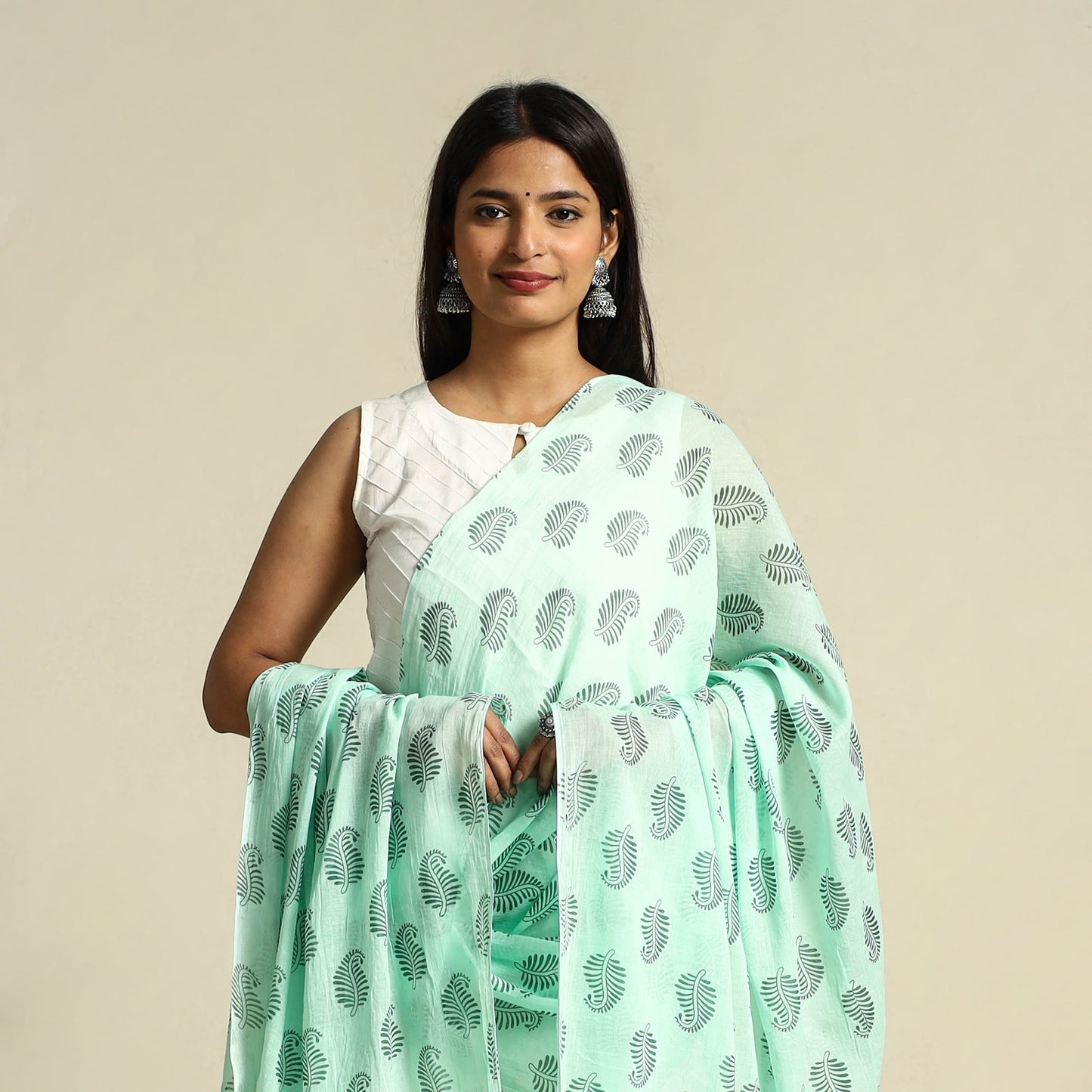  Green Cotton Jaipur Printed Dupatta Online