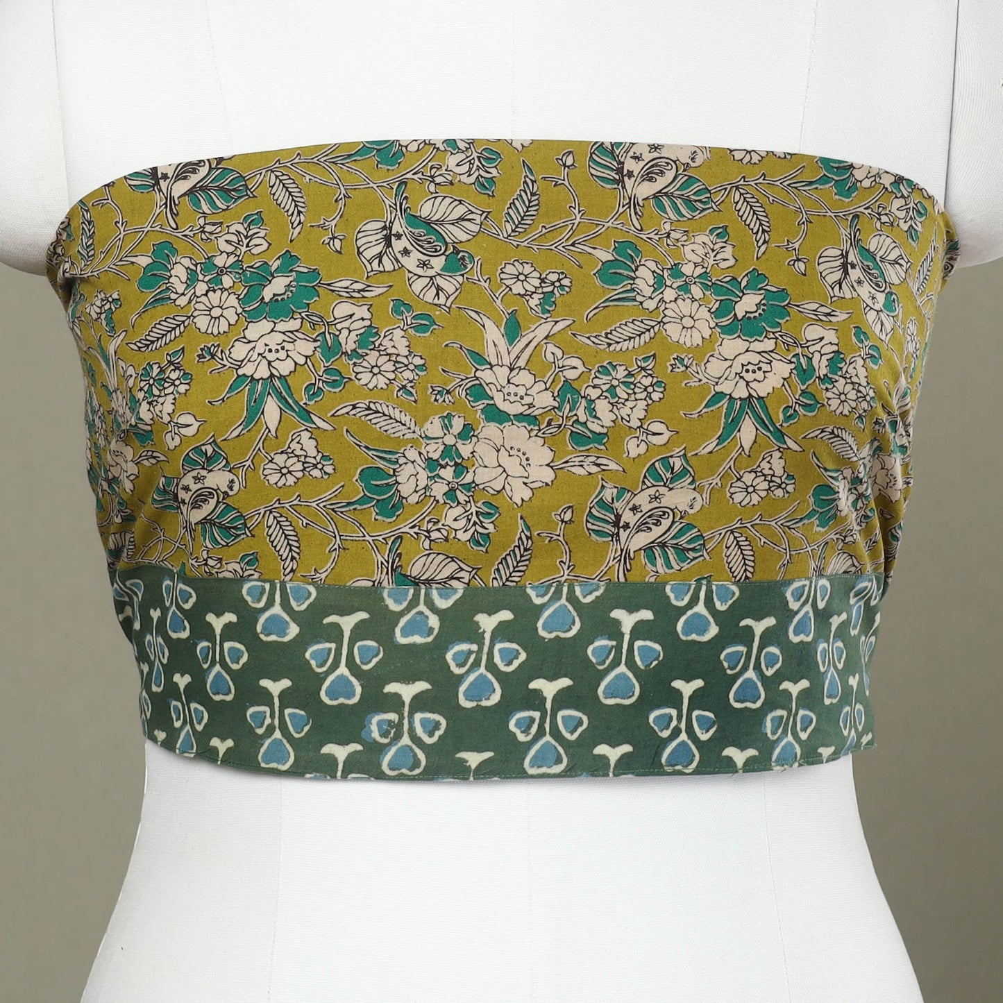 Green - cotton kalamkari blouse piece 02 - handcrafted