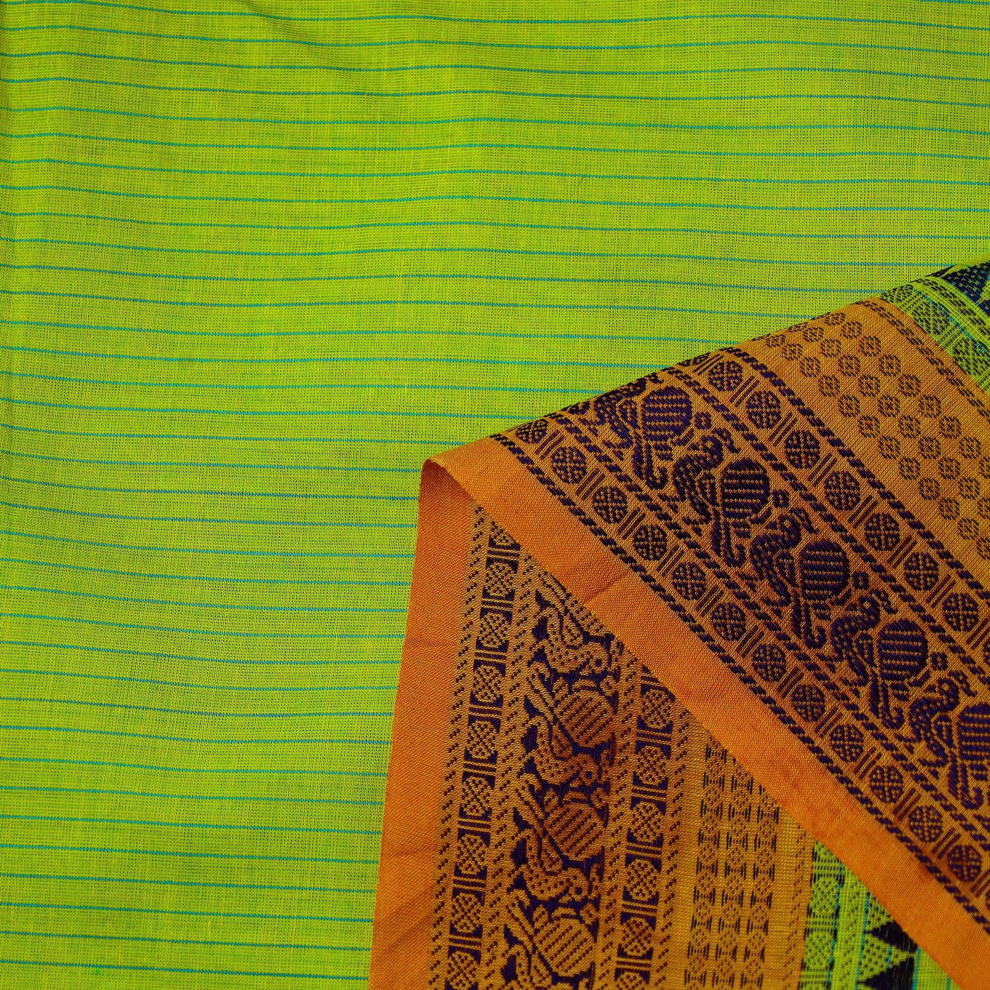  Cotton Green Kanchipuram Fabric with Thread Border