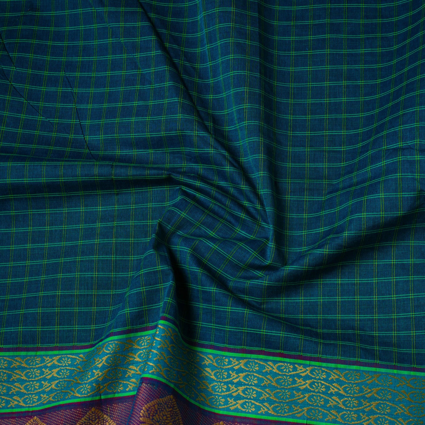  Cotton Green Kanchipuram Fabric with Thread Border