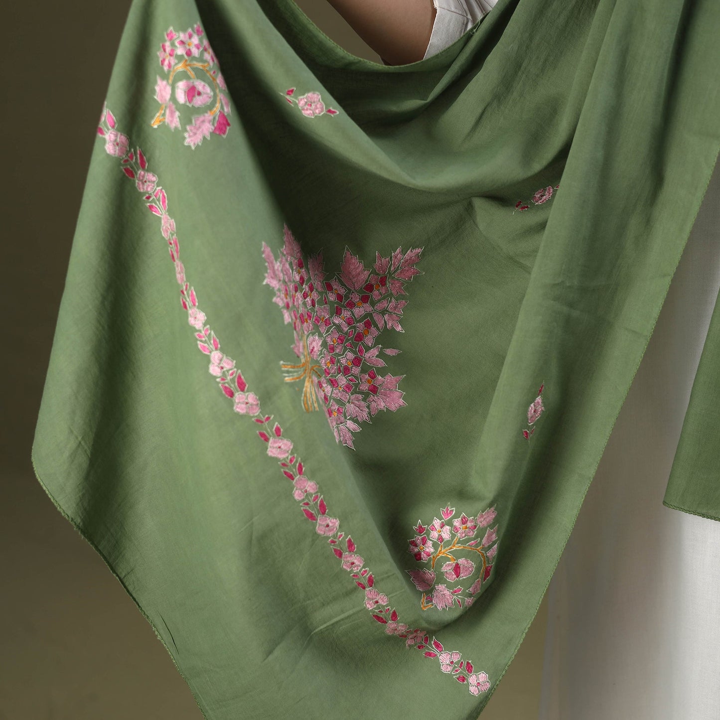 Buy Green Cotton Kashida Embroidery Stole