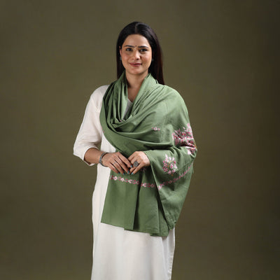 Buy Green Cotton Kashida Embroidery Stole