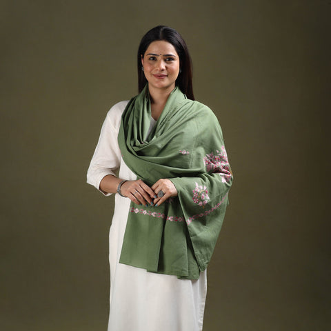 Buy Green Cotton Kashida Embroidery Stole