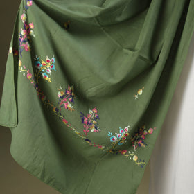 Green - cotton kashida embroidery stole 20 - handcrafted