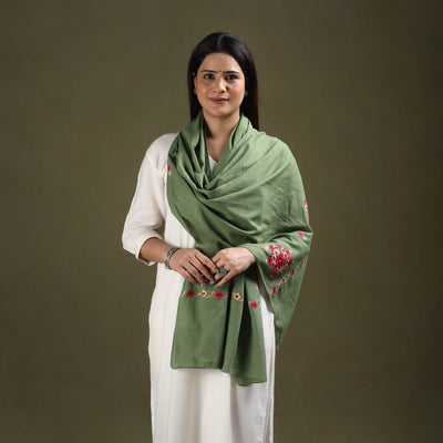 Buy Green Cotton Kashida Embroidery Stole