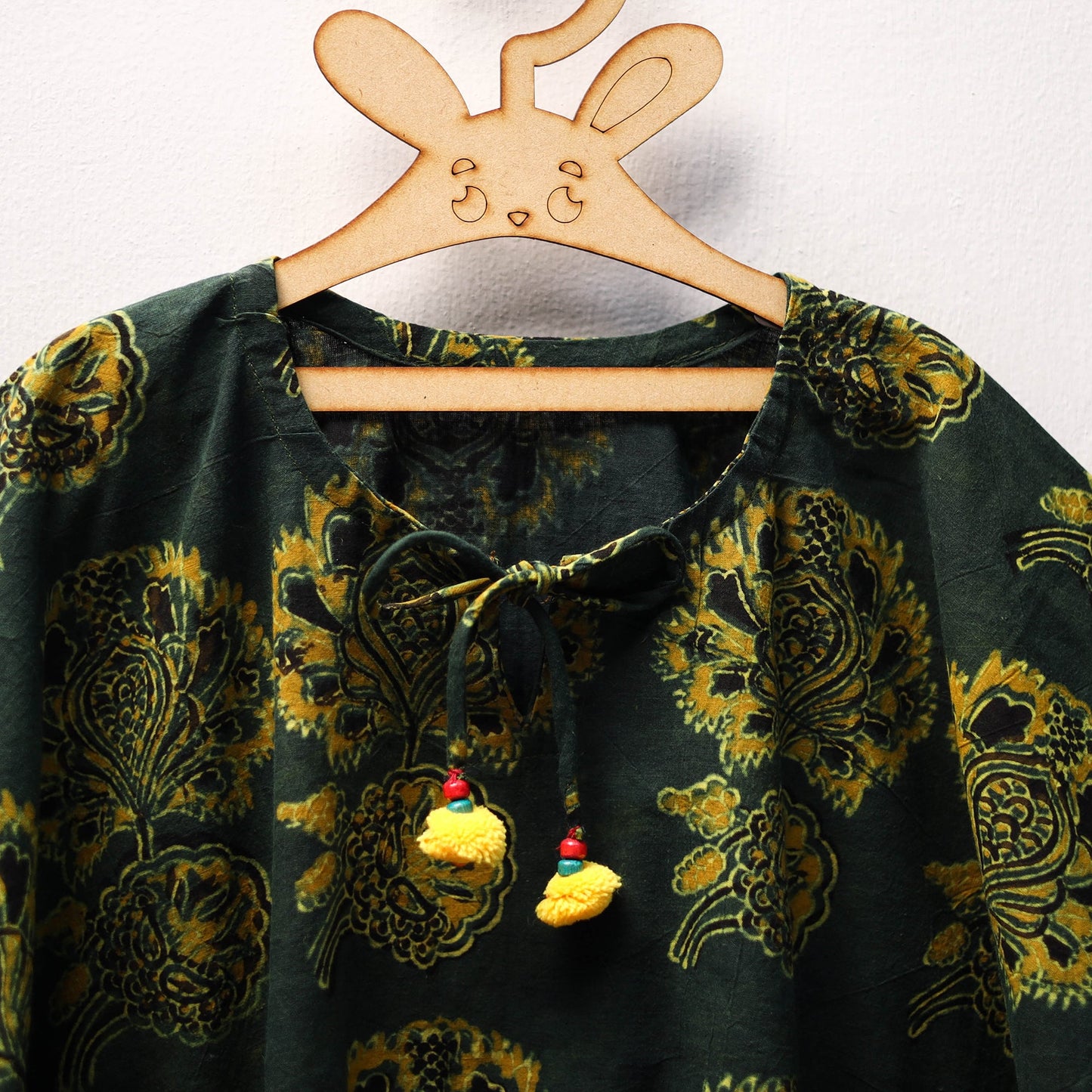 Green Ajrakh Block Print Cotton Kids Kaftan (3-4 Years)