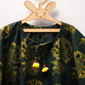 Green Ajrakh Block Print Cotton Kids Kaftan (3-4 Years)