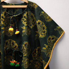 Green Ajrakh Block Print Cotton Kids Kaftan (3-4 Years)