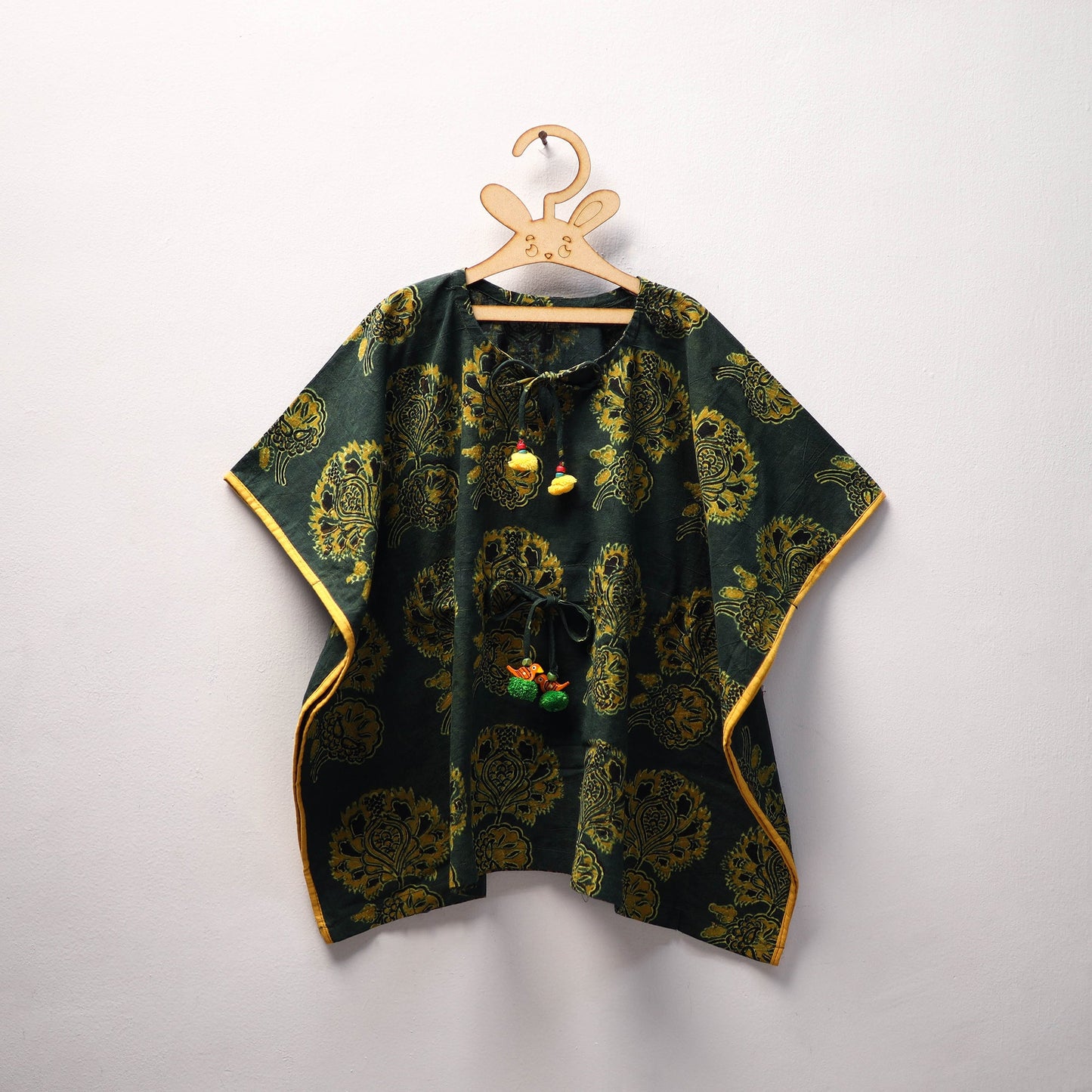 Green Ajrakh Block Print Cotton Kids Kaftan (3-4 Years)