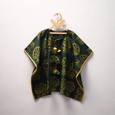 Green Ajrakh Block Print Cotton Kids Kaftan (3-4 Years)