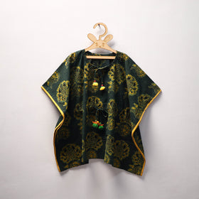Green Ajrakh Block Print Cotton Kids Kaftan (3-4 Years)