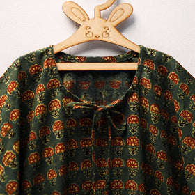 Green Ajrakh Block Print Cotton Kids Kaftan (3-4 Years)