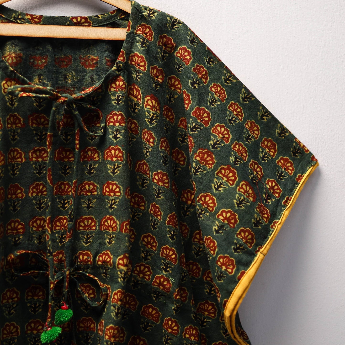 Green Ajrakh Block Print Cotton Kids Kaftan (3-4 Years)