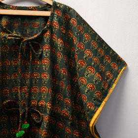 Green Ajrakh Block Print Cotton Kids Kaftan (3-4 Years)