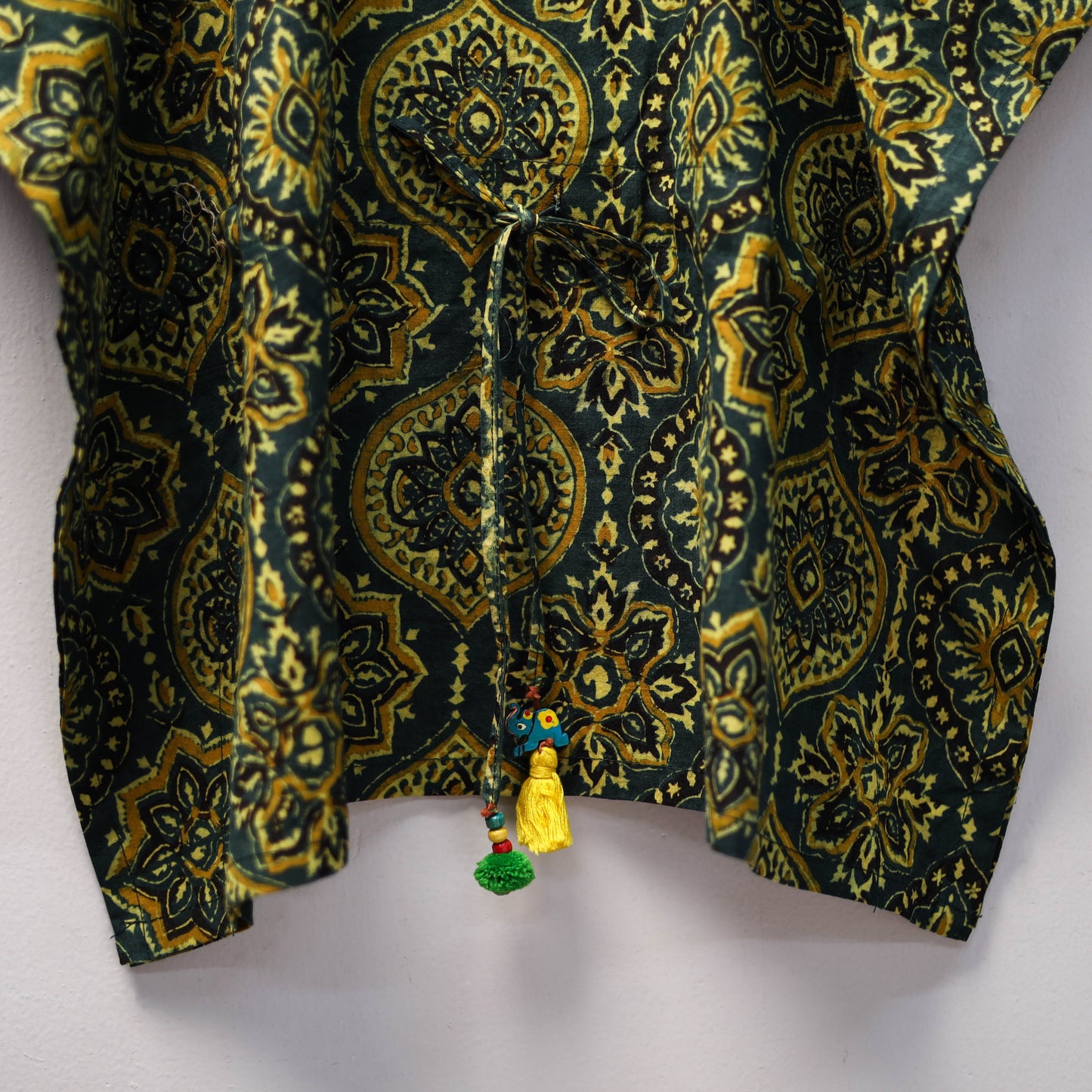 Green Ajrakh Block Print Cotton Kids Kaftan (3-4 Years)