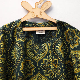 Green Ajrakh Block Print Cotton Kids Kaftan (3-4 Years)