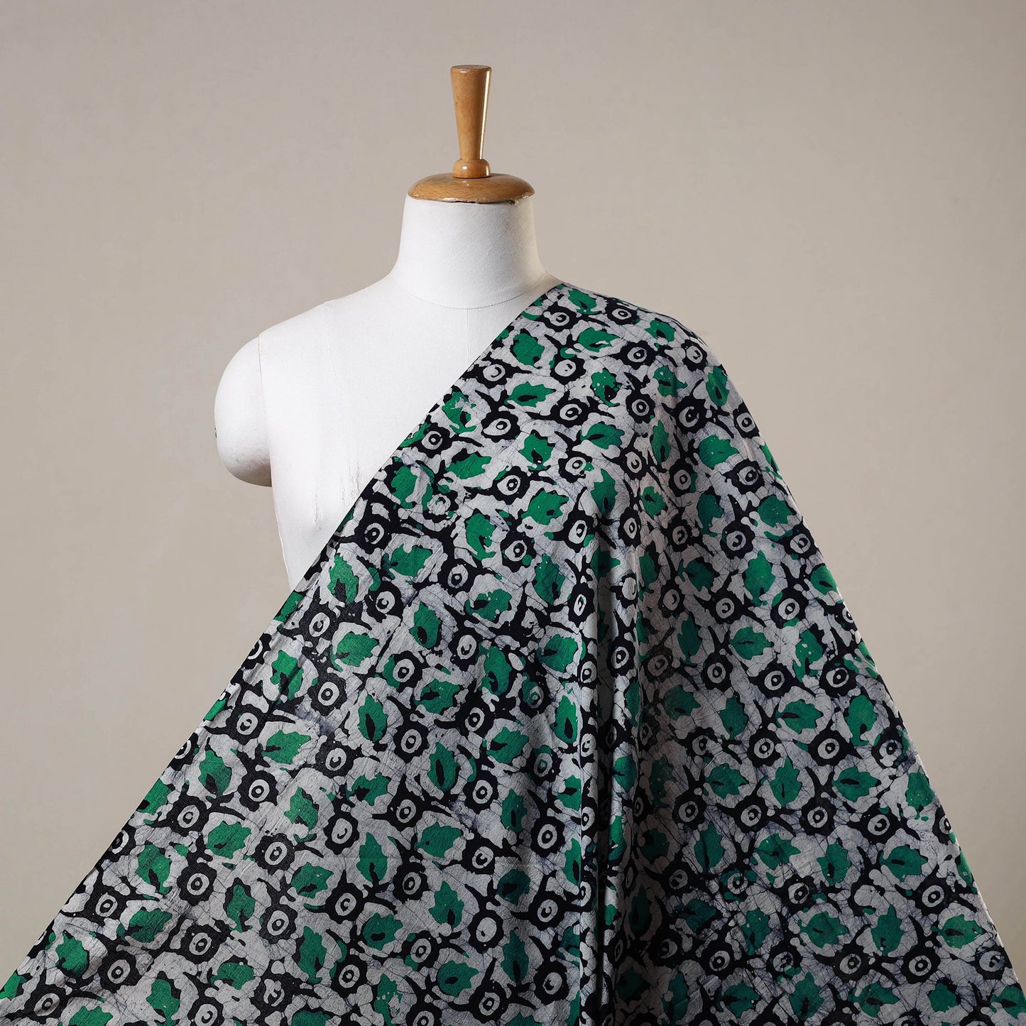 Green Cotton Kutch Hand Batik Print Fabric