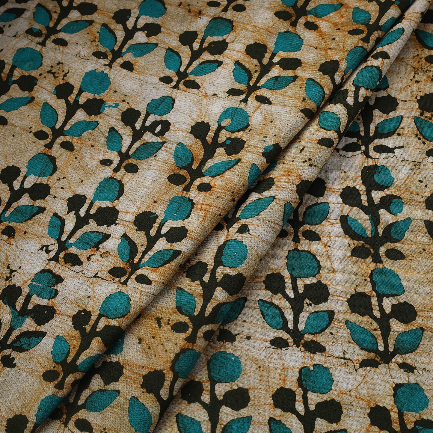 Green Cotton Kutch Hand Batik Print Fabric