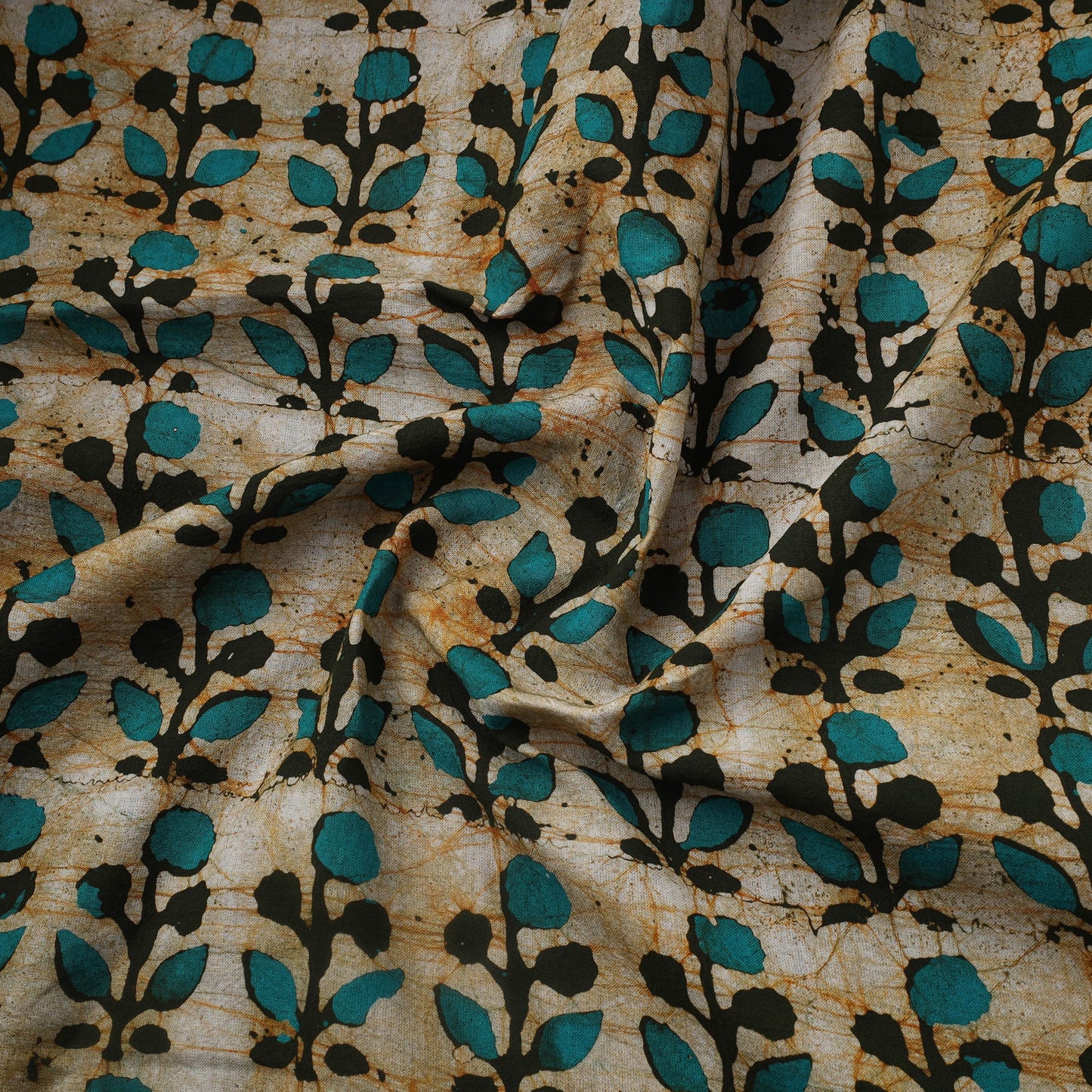 Green Cotton Kutch Hand Batik Print Fabric