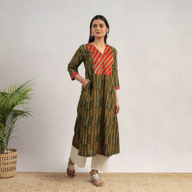 Buy Green Block Print Cotton A-Line Akola Kurta