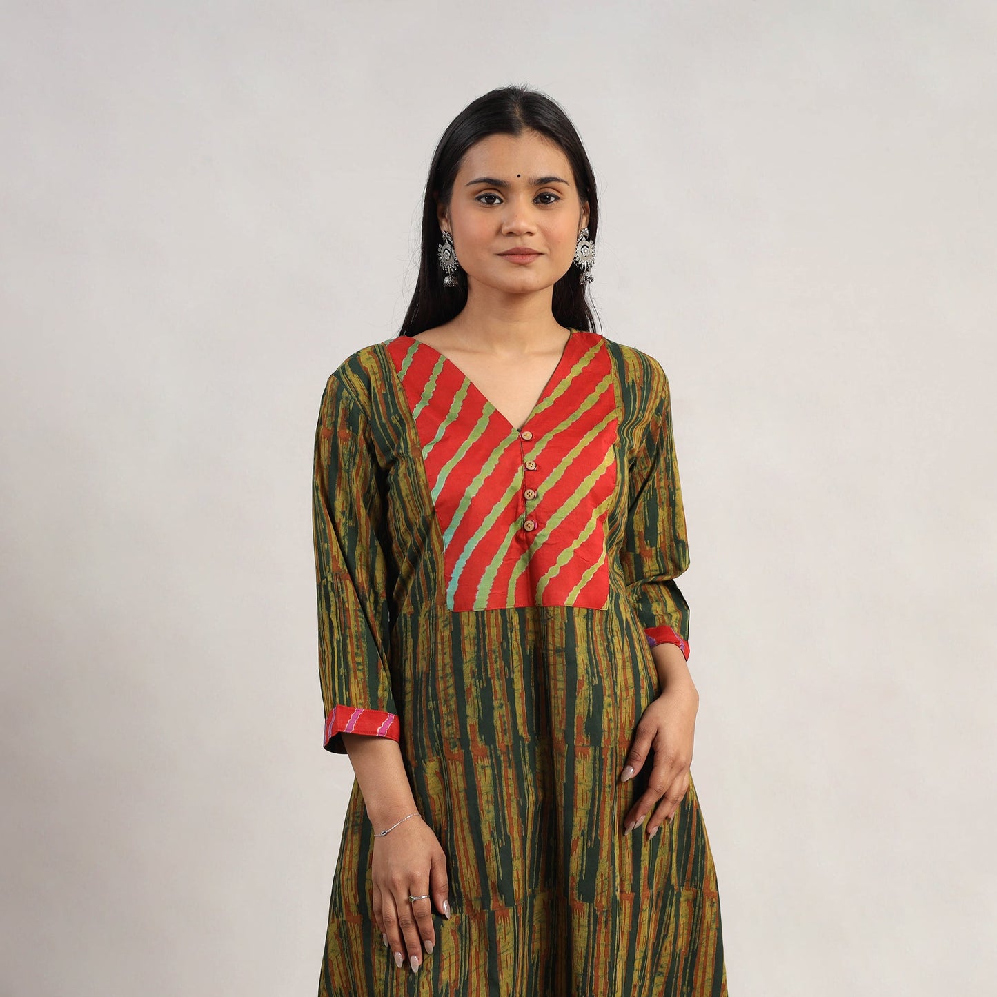 Buy Green Block Print Cotton A-Line Akola Kurta