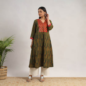 Buy Green Block Print Cotton A-Line Akola Kurta