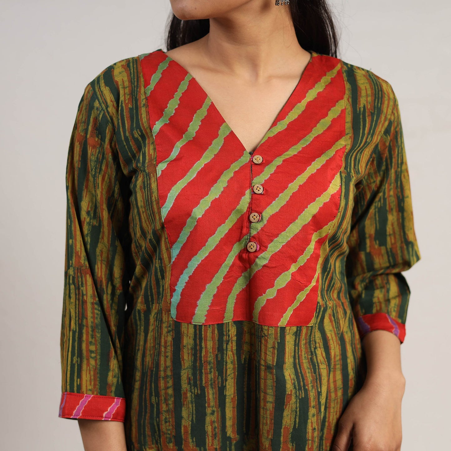 Buy Green Block Print Cotton A-Line Akola Kurta