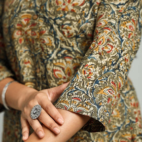 Green Block Print Cotton A-Line Kalamkari Kurta
