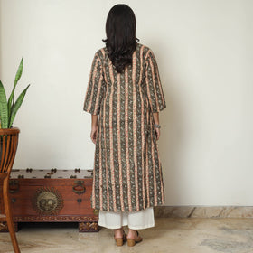  Brown Block Print Cotton A-Line Kalamkari Kurta for Women