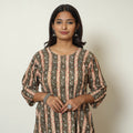  Brown Block Print Cotton A-Line Kalamkari Kurta for Women