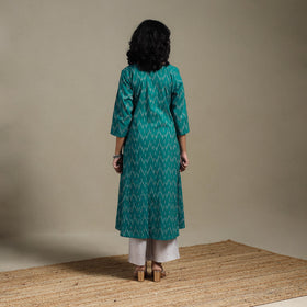 Green - cotton a-line pochampally ikat kurta 05
