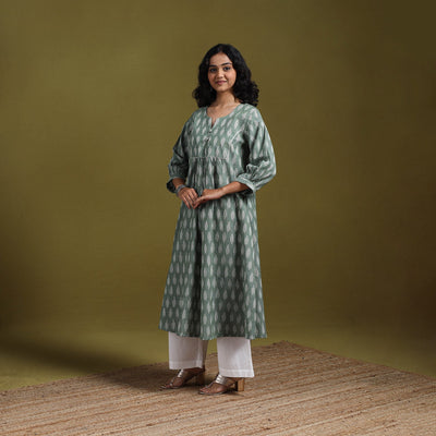 Cotton a-line pochampally ikat kurta for women 02