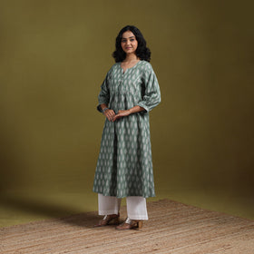 Cotton a-line pochampally ikat kurta for women 02
