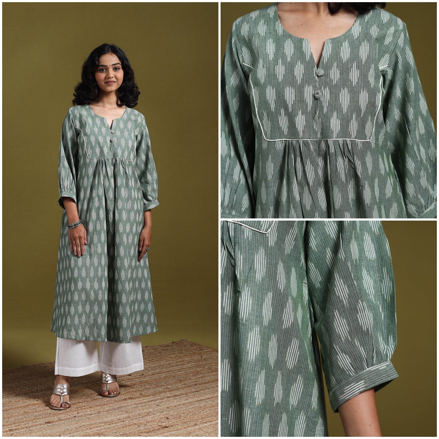Cotton a-line pochampally ikat kurta for women 02